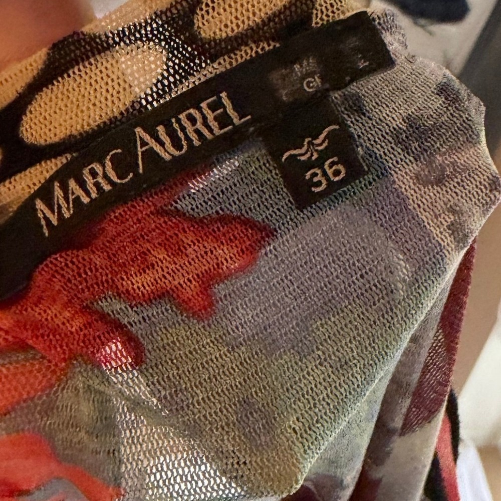 Marc Aurel Y2K Mesh Tank Top Size 36 Small Red Abstract Floral Scalloped Tirm - Picture 6 of 7